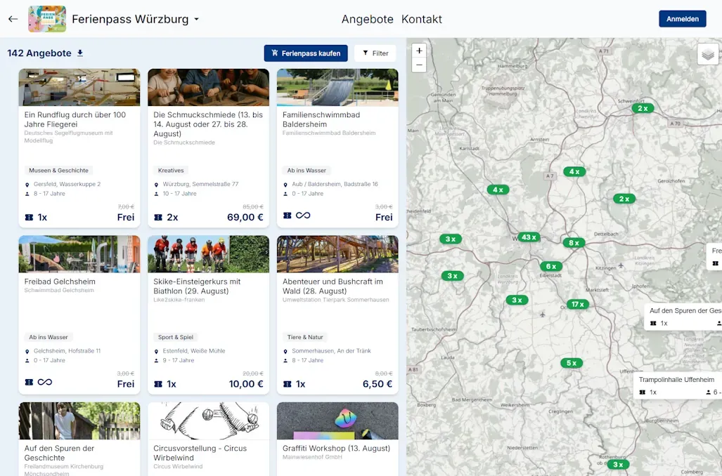 Buchungsportal - Angebote mit Kartenansicht